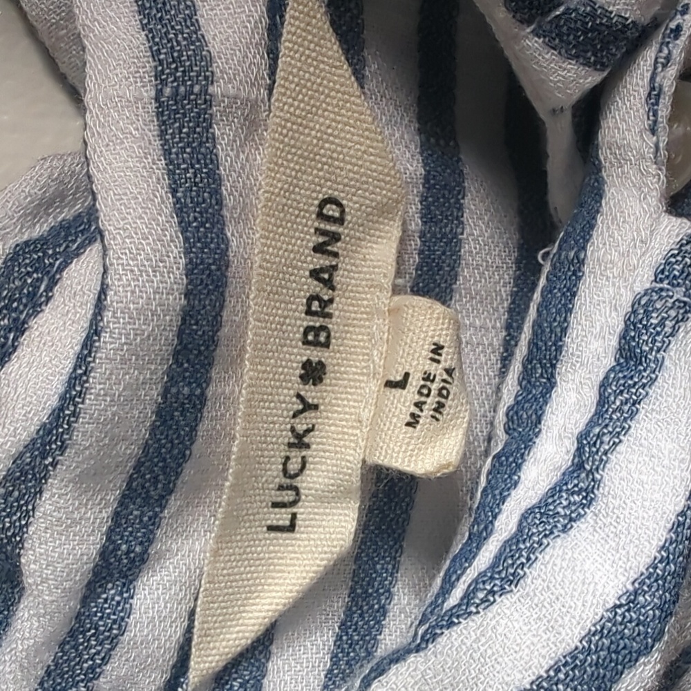 Lucky Brand Women's White and Blue Striped Button Down Casual Shirt Size L - Picture 2 of 3